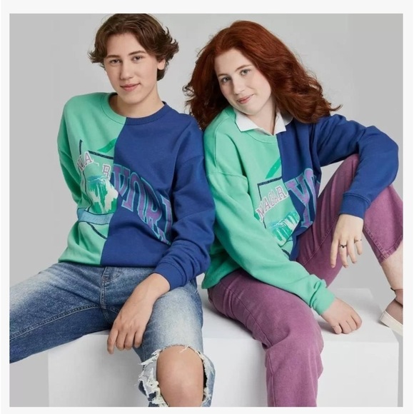 Oversized Sweatshirt Colorblock Niagara Falls NY Wild Fable Blue & Green new - Picture 3 of 9